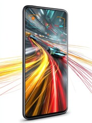 Poster - High-performance Smartphone Showcasing Racing Game Interface With Vibrant Motion Trails