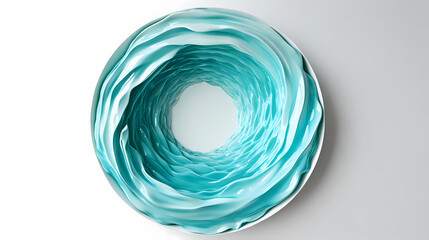 Wall Mural - Vibrant aqua splash 3d circular water design on clean white background. Lucid Loop. Illustration