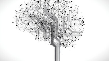 Fototapete - Minimal Brain Icon Created With Interconnected Circuits Showcases Technology and Innovation in Modern Design
