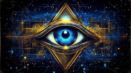 Poster - vibrant modern art combines abstract art deco with geometric patterns, featuring cryptic tarot symbo