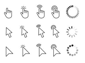 Fototapete - computer mouse cursor icon set with arrows, hand pointers, click effects, and loading symbols. perfe