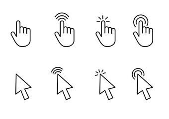 Fototapete - computer mouse cursor icon set with arrows, hand pointers, click effects, and loading symbols. perfe