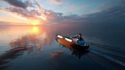 Poster - A big lng tanker ship travelling over the calm ocean during sunset as a concept for international fuel industry
