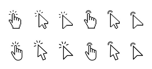 Fototapete - mouse click cursor and hand pointer icon set with arrows, clicking fingers, loading icons, click tap
