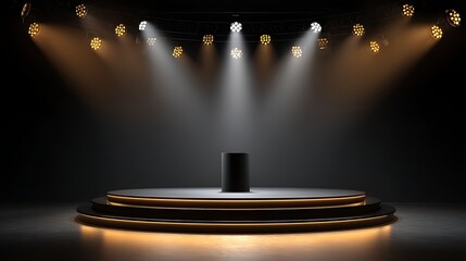 Aufkleber - A black stage with gold lights and a podium in the center