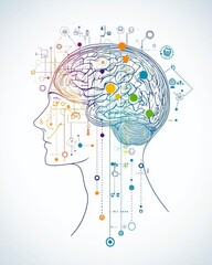 Poster - An abstract illustration depicts a woman's profile, incorporating vibrant interconnected elements that represent brain activity and network connections
