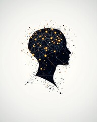 Poster - An abstract depiction of a woman's profile is comprised of colorful, interconnected elements that symbolize the connections between brain activity and networks