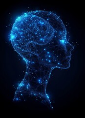 Poster - the fusion of ai and human intelligence is visually represented through a 3d image of a woman's head