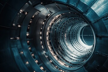 Poster - Abstract view of a modern tunnel with spiraling lights, evoking a sense of depth and technological elegance.