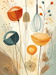 Poster - Whisking Together Flour and Sugar in a Whimsical Bakery Wonderland With Floating Tart Shell Decorations
