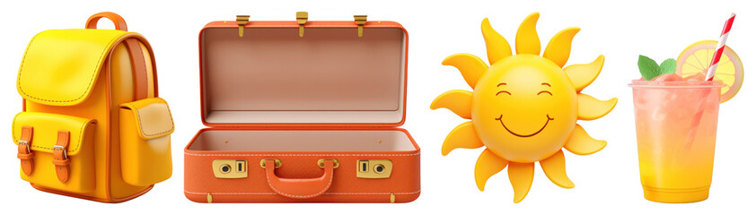 PNG Travel essentials summer vibes, element set on transparent background