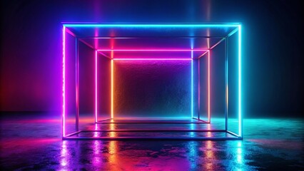 Fototapete - Abstract Colorful Neon Square Background - Low Light 3D Render