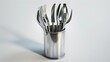 © ANRI - Photorealistic image of a stainless cutlery holder with ergonomic grip on a white background
