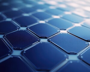 Poster - Close-up of solar cells showcasing a modern hexagonal design and a sleek, futuristic aesthetic.