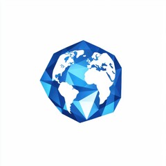 Poster - Stylized blue and white geometric globe representing Earth and global connectivity.