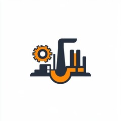 Poster - Industrial logo design with gears and pipes in modern style, showcasing engineering and manufacturing themes.