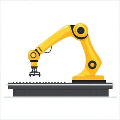 Poster - A sleek yellow robotic arm efficiently working on an industrial assembly line.