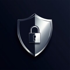 Poster - A sleek metallic shield featuring a lock symbol, representing security and protection in a digital context.