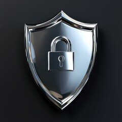 Poster - A metallic shield featuring a padlock symbol, representing security and protection concepts.