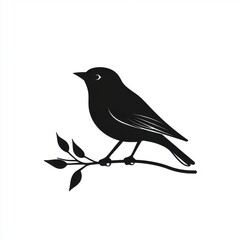 Poster - Silhouette of a small bird perched on a branch, showcasing intricate details against a minimalist backdrop.