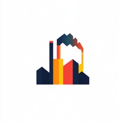 Poster - Abstract industrial design featuring factories with colorful smoke plumes.