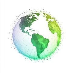Poster - A stylized globe featuring a network of connections represented in green and blue hues.