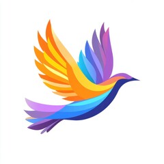 Poster - A vibrant, colorful bird in flight, showcasing a spectrum of hues from orange to blue.
