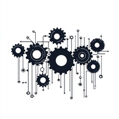 Poster - Abstract black gears and circuits design symbolizing technology and innovation.