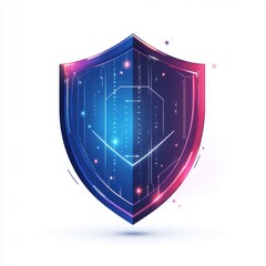 Poster - A futuristic digital shield in blue and purple hues, symbolizing cybersecurity and data protection.