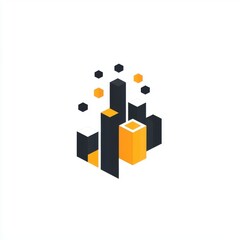 Poster - Abstract geometric shapes in black, white, and orange, representing a modern city skyline design.