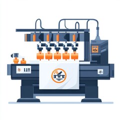 Poster - A modern industrial machine with orange components, set against a clean, white background.