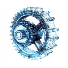 Poster - 3D wireframe model of a mechanical gear, showcasing intricate details and engineering design.