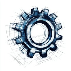 Poster - A detailed blue illustration of a gear on a white background, emphasizing industrial design and engineering concepts.