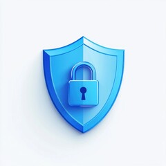 Poster - A blue shield icon with a padlock, symbolizing security and protection in digital environments.