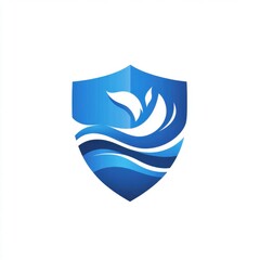 Poster - A modern blue shield logo featuring stylized waves and a bird, symbolizing protection and serenity.