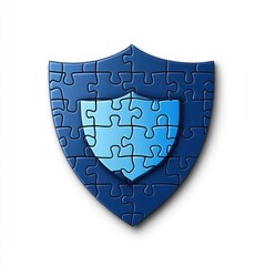 Poster - A blue puzzle piece shield symbol, representing security and protection in a modern digital context.