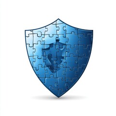 Poster - A blue puzzle shield symbolizing security and protection, ideal for digital safety themes.