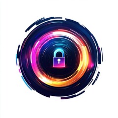 Poster - A vibrant digital lock symbol in a colorful circular pattern, representing security and protection.