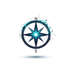 Poster - A glowing compass symbol, featuring a vibrant blue star at the center, representing direction and guidance.