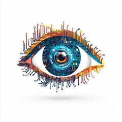 Poster - An artistic representation of a human eye integrated with digital circuitry, symbolizing technology and vision.