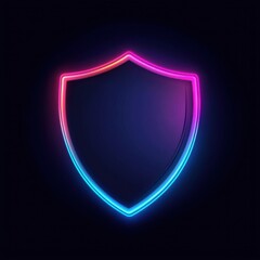 Poster - A vibrant neon shield icon glowing against a dark background, symbolizing protection and security.
