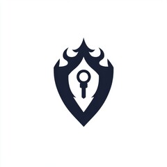 Poster - A bold, dark emblem featuring a shield and key design, representing security and protection.
