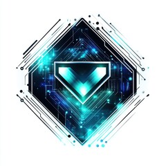 Fototapete - A futuristic geometric design featuring a glowing blue emblem on a dark circuit background.