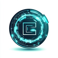 Poster - A futuristic circular logo design with glowing elements and a tech-inspired aesthetic.