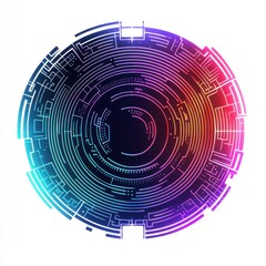 Poster - Abstract circular digital design with vibrant blue and pink hues, showcasing intricate patterns.