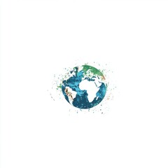 Poster - A vibrant watercolor depiction of Earth, showcasing continents in green and blue hues against a white background.