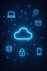 Poster - Glowing cloud computing network with technological icons in futuristic digital interface