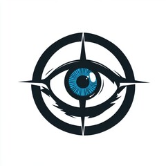 Poster - An artistic eye illustration surrounded by a compass design in shades of blue and black.