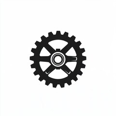 Poster - Black gear symbol on a white background, representing engineering and mechanics.