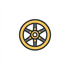 Poster - A simple yet stylish illustration of a yellow wheel with black detailing, perfect for transportation themes.